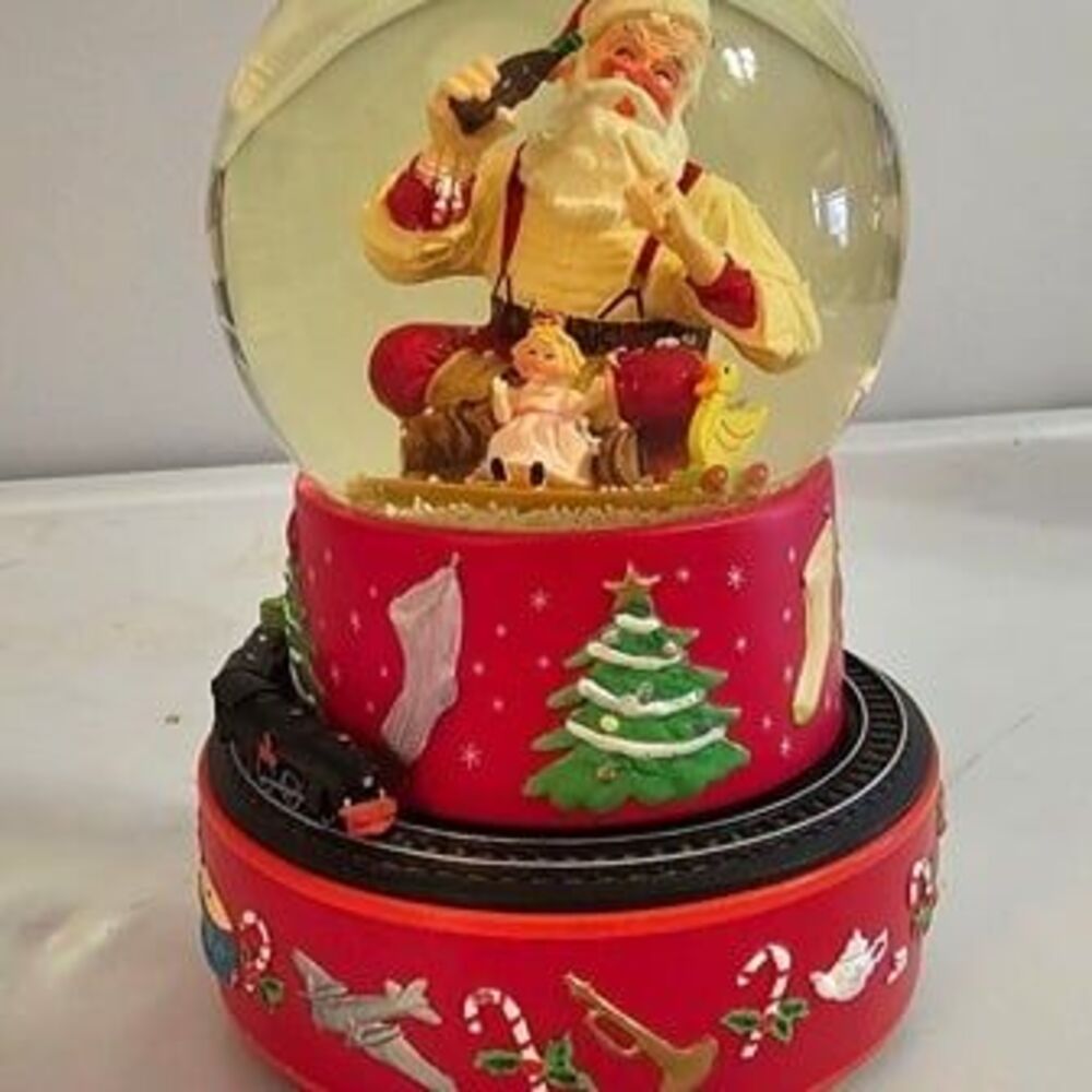 Coca-Cola Santa Musical Snow Globe with Moving Train Christmas Hallmark Holiday